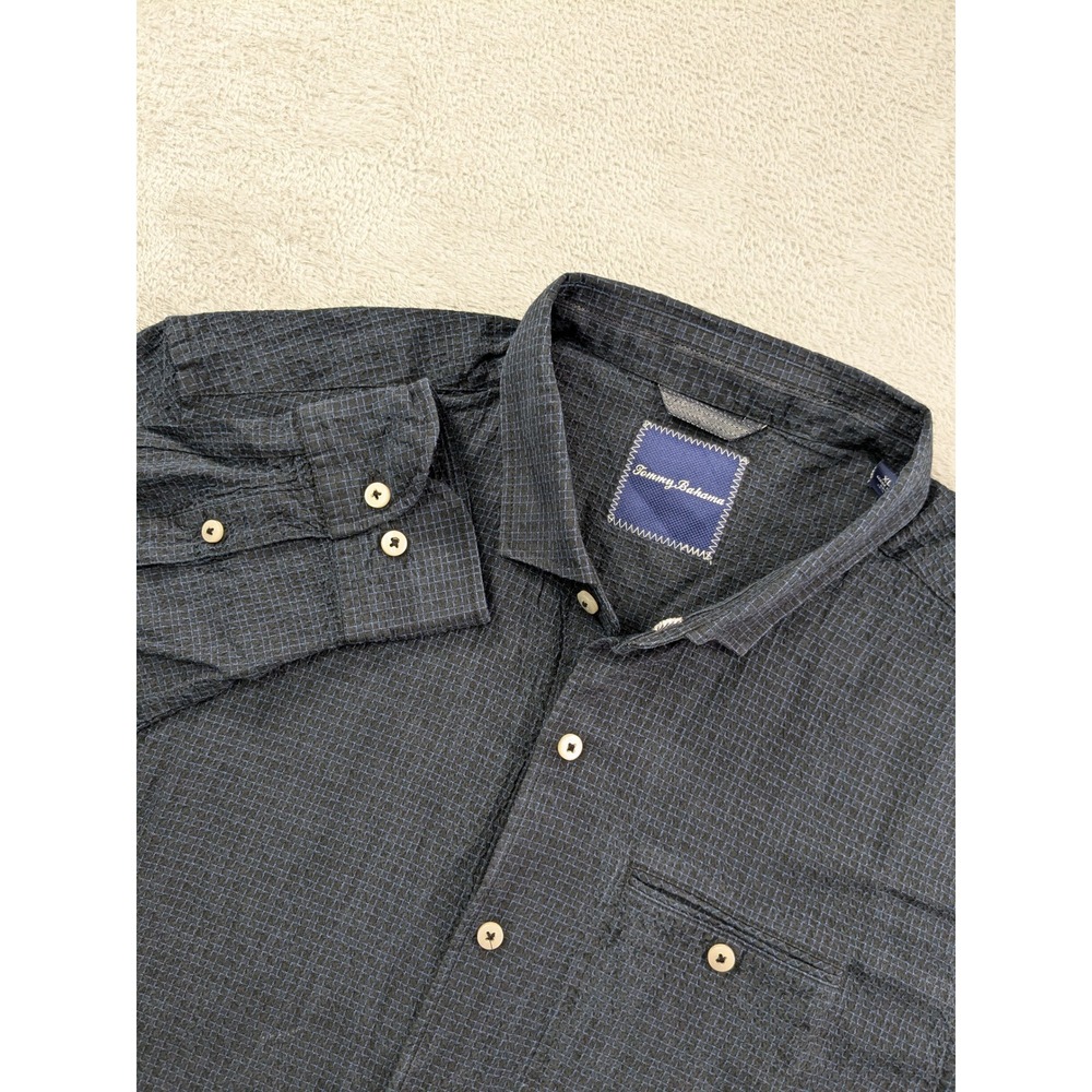 Tommy Bahama Mens XL Silk Cotton Grid Pattern Long Sleeve Button Down Shirt